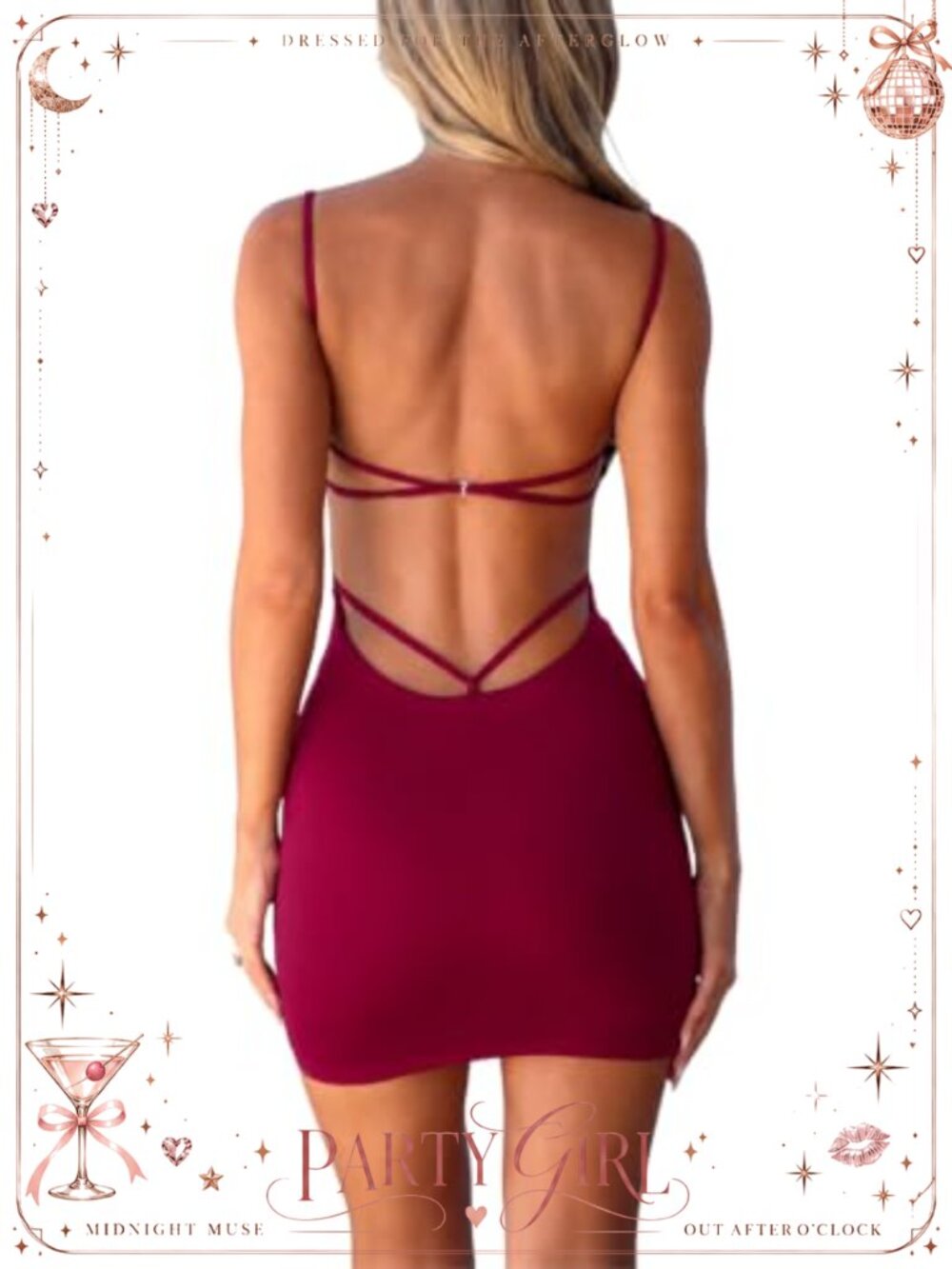 Sexy Backless Bodycon Mini Dress Spaghetti Strap Double Layer Sleeveless Party